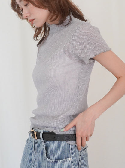 Puff textured sheer メロウハイネックトップス
