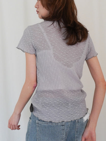 Puff textured sheer メロウハイネックトップス
