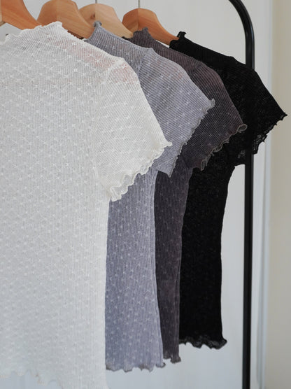 Puff textured sheer メロウハイネックトップス