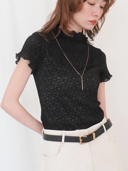 Puff textured sheer メロウハイネックトップス