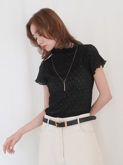 Puff textured sheer メロウハイネックトップス