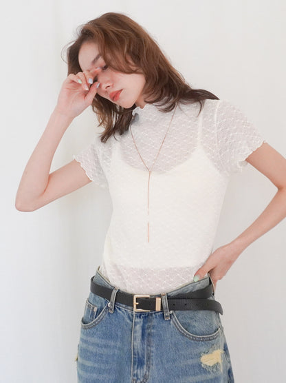 Puff textured sheer メロウハイネックトップス