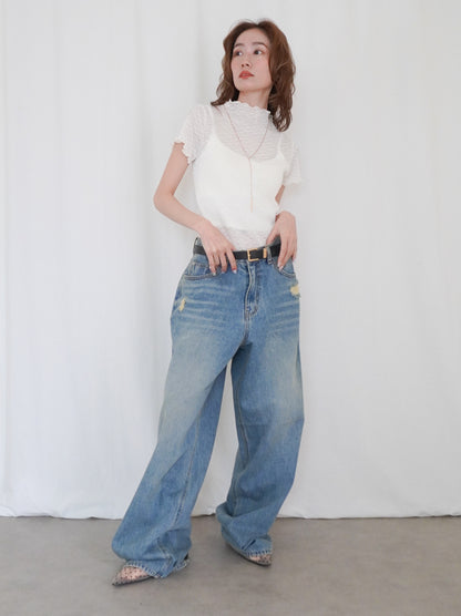 Puff textured sheer メロウハイネックトップス