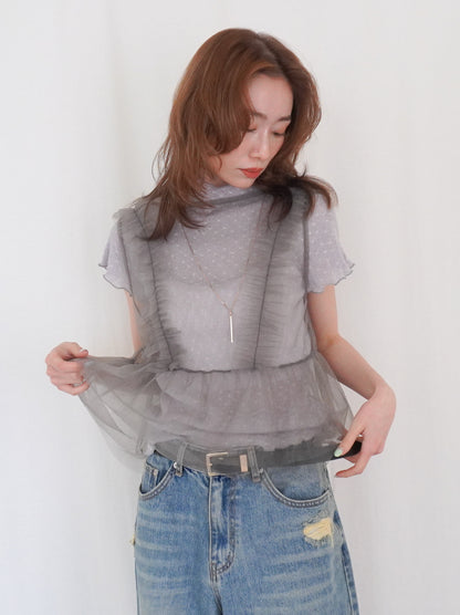 Puff textured sheer メロウハイネックトップス