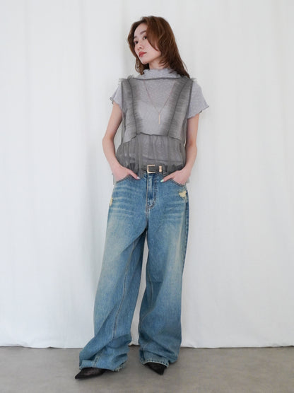 Puff textured sheer メロウハイネックトップス
