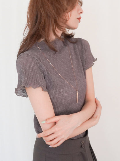 Puff textured sheer メロウハイネックトップス