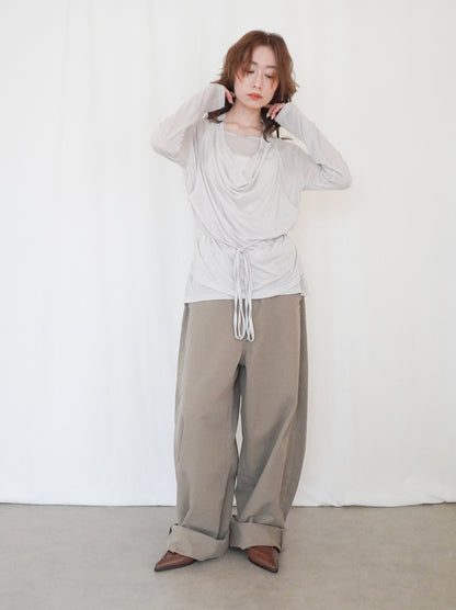 Halter layered ドレープラウンドネックトップス