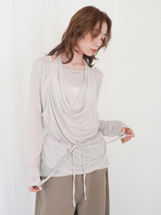 Halter layered ドレープラウンドネックトップス