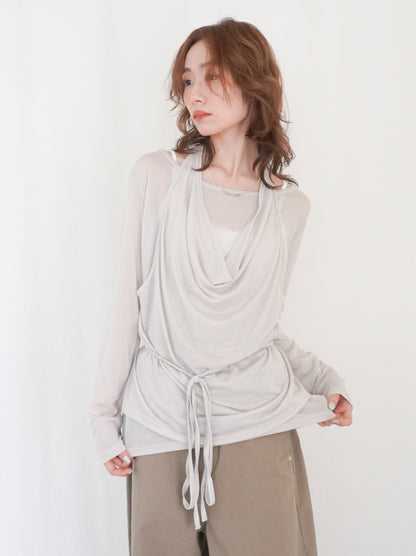 Halter layered ドレープラウンドネックトップス