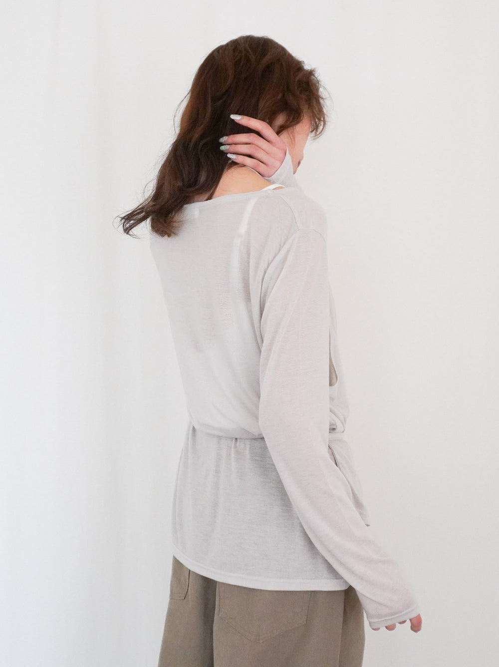 Halter layered ドレープラウンドネックトップス