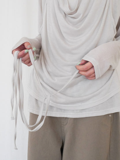 Halter layered ドレープラウンドネックトップス