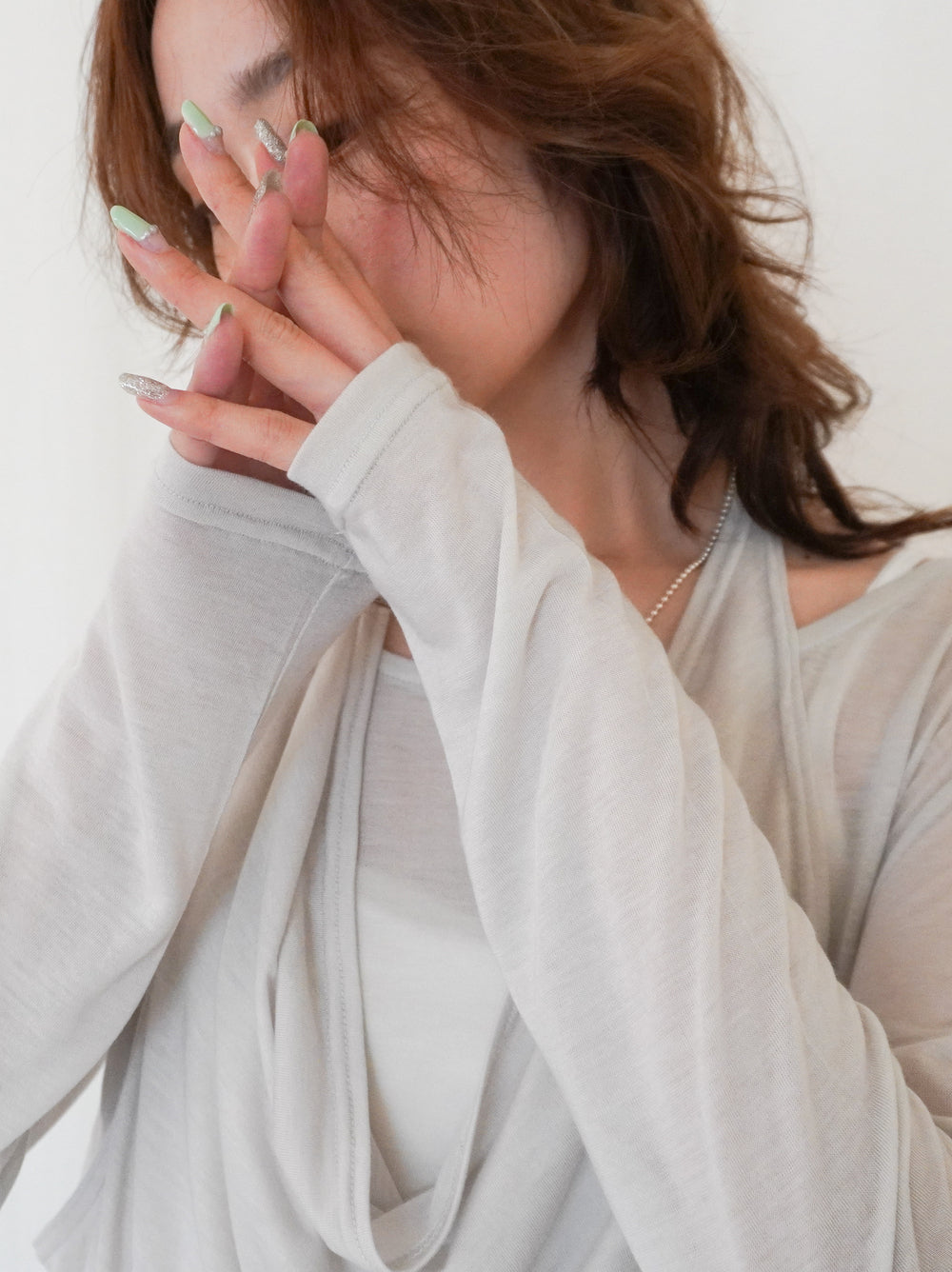 Halter layered ドレープラウンドネックトップス