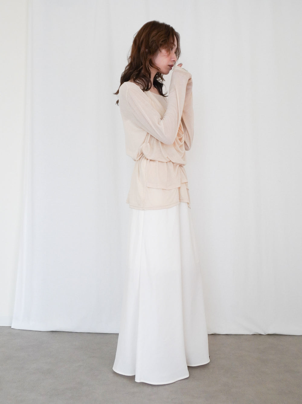 Halter layered ドレープラウンドネックトップス