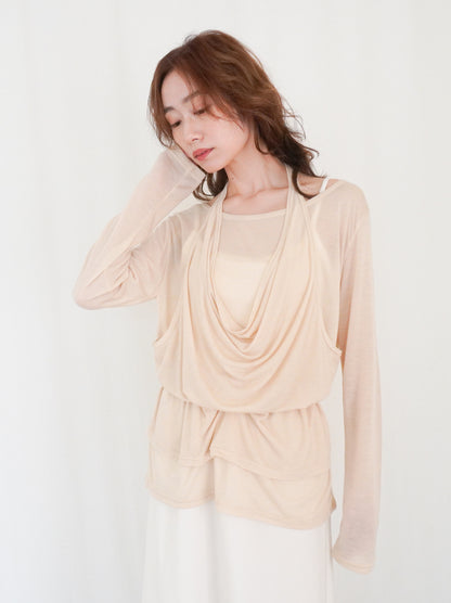 Halter layered ドレープラウンドネックトップス