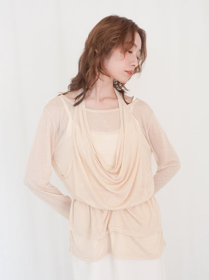 Halter layered ドレープラウンドネックトップス