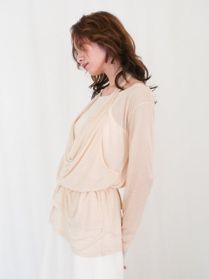 Halter layered ドレープラウンドネックトップス