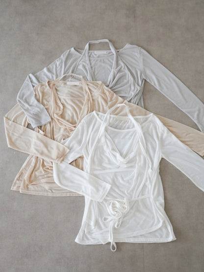 Halter layered ドレープラウンドネックトップス