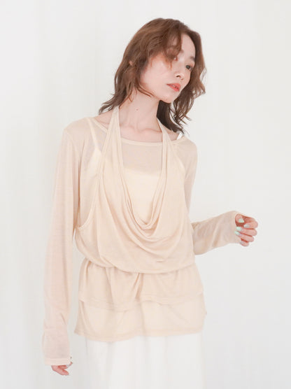 Halter layered ドレープラウンドネックトップス
