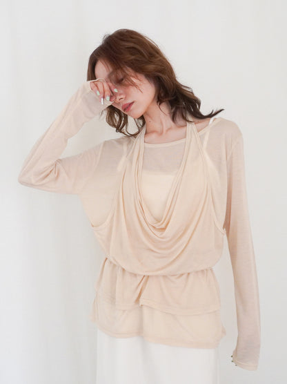 Halter layered ドレープラウンドネックトップス