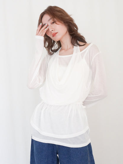 Halter layered ドレープラウンドネックトップス