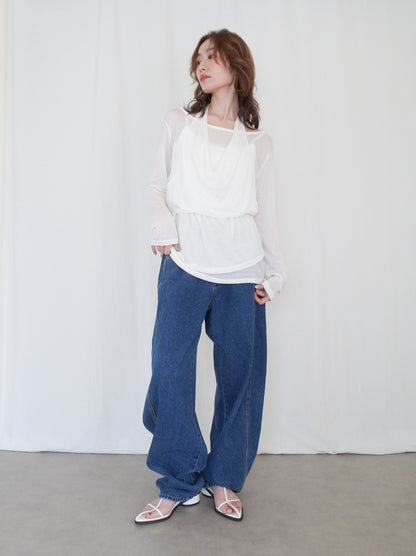 Halter layered ドレープラウンドネックトップス