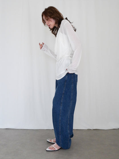 Halter layered ドレープラウンドネックトップス