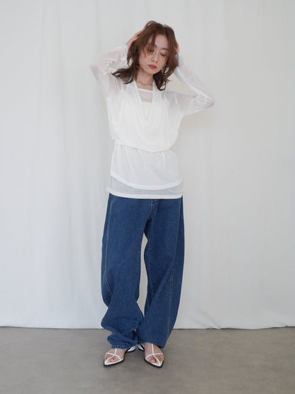 Halter layered ドレープラウンドネックトップス