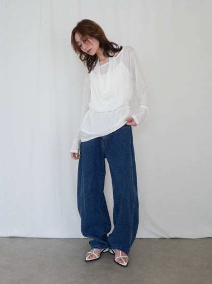 Halter layered ドレープラウンドネックトップス