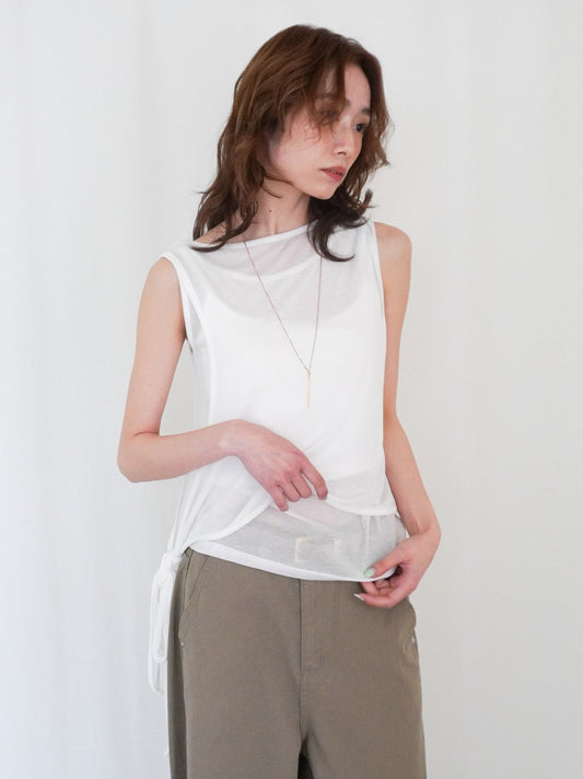 Double-layerシアーサイドリボントップス