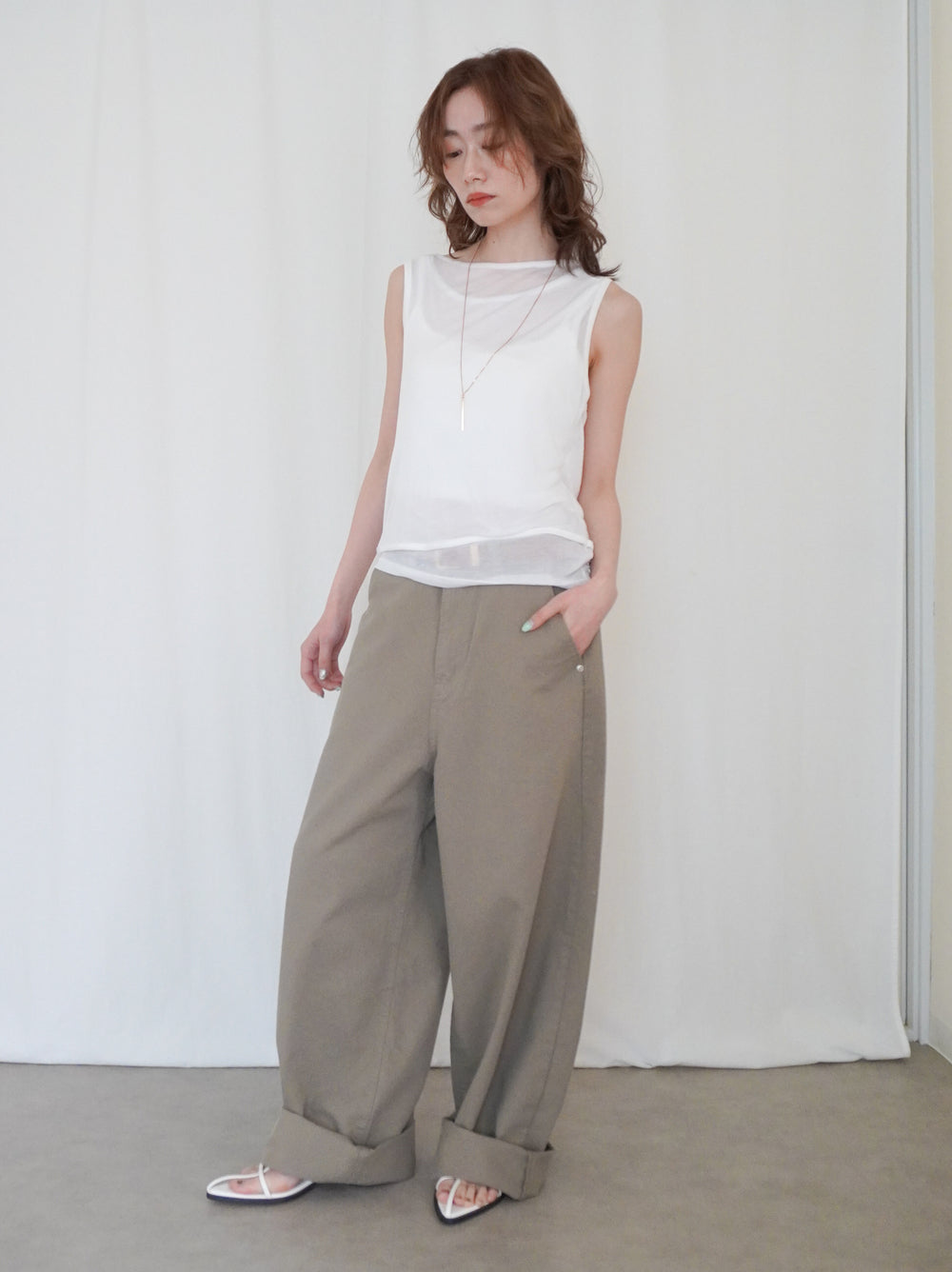 Double-layerシアーサイドリボントップス