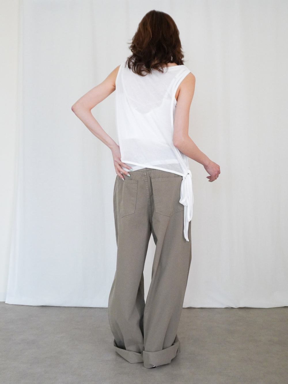 Double-layerシアーサイドリボントップス