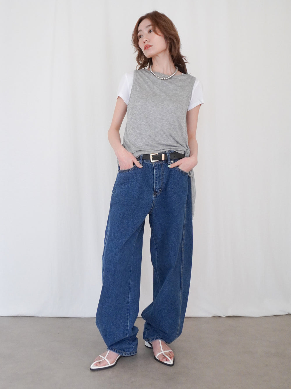 Double-layerシアーサイドリボントップス