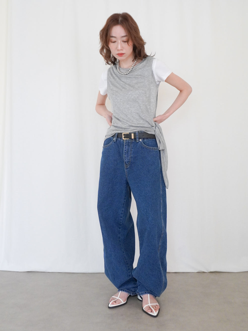 Double-layerシアーサイドリボントップス