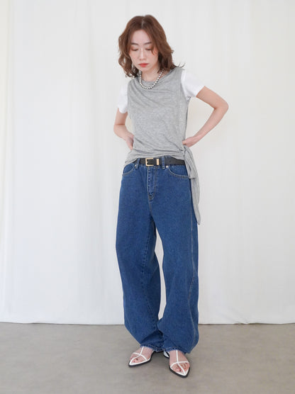 Double-layerシアーサイドリボントップス
