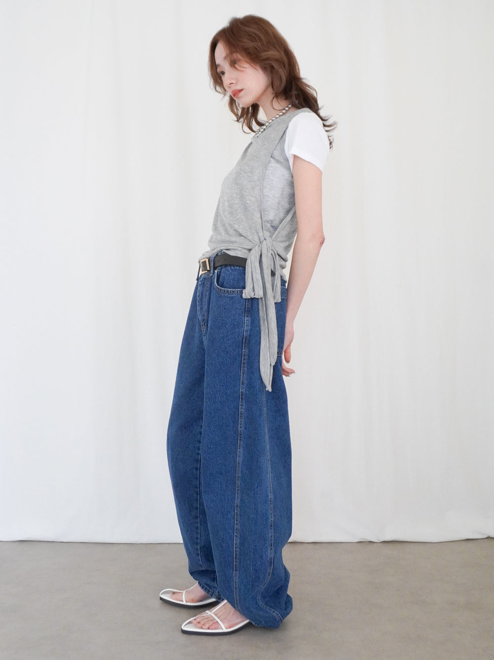 Double-layerシアーサイドリボントップス