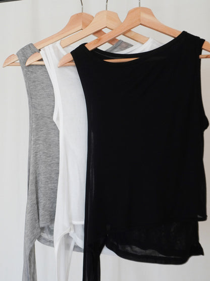 Double-layerシアーサイドリボントップス