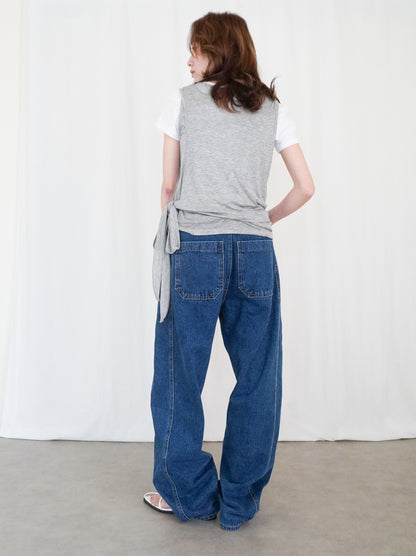 Double-layerシアーサイドリボントップス