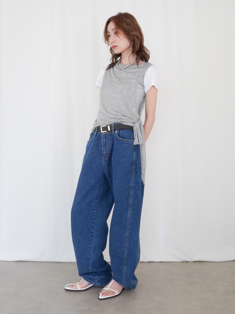 Double-layerシアーサイドリボントップス