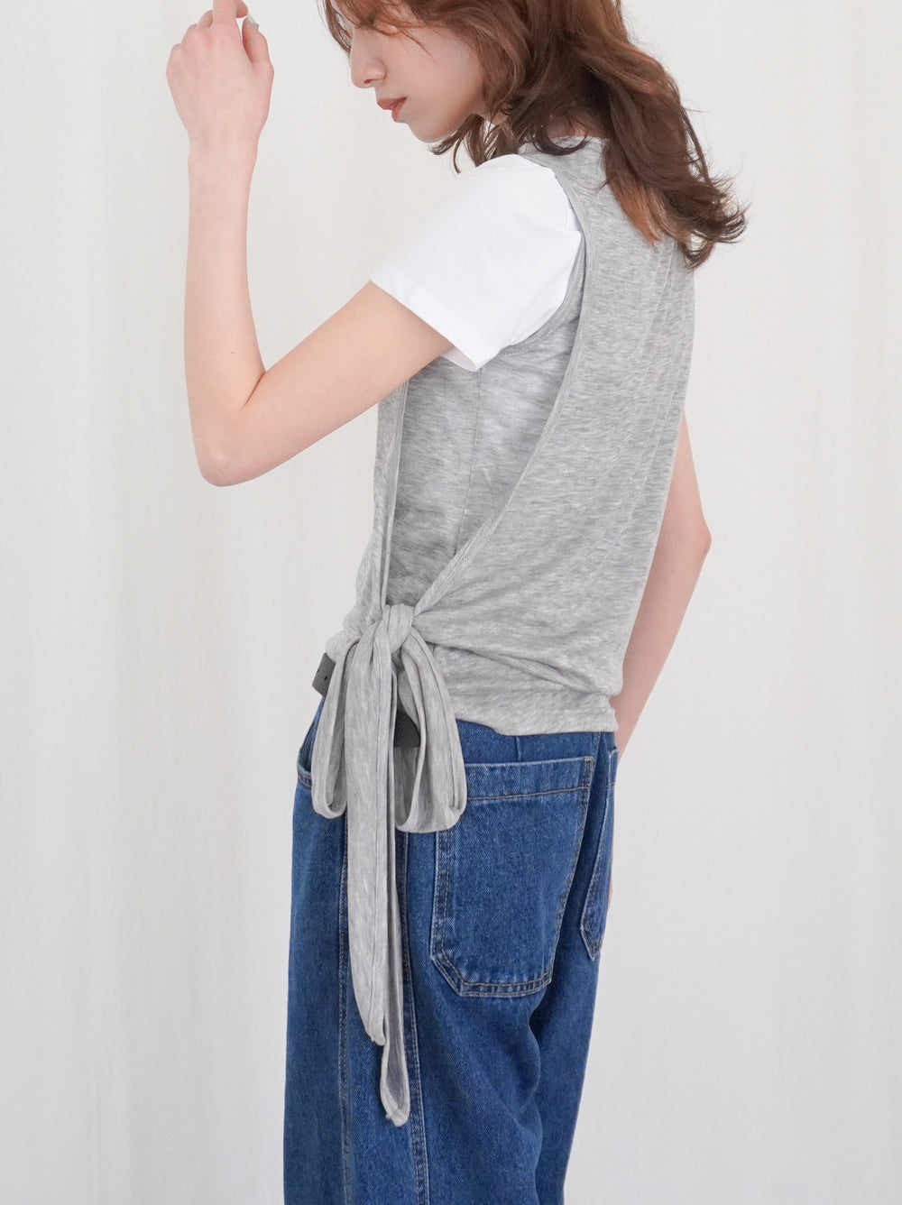 Double-layerシアーサイドリボントップス