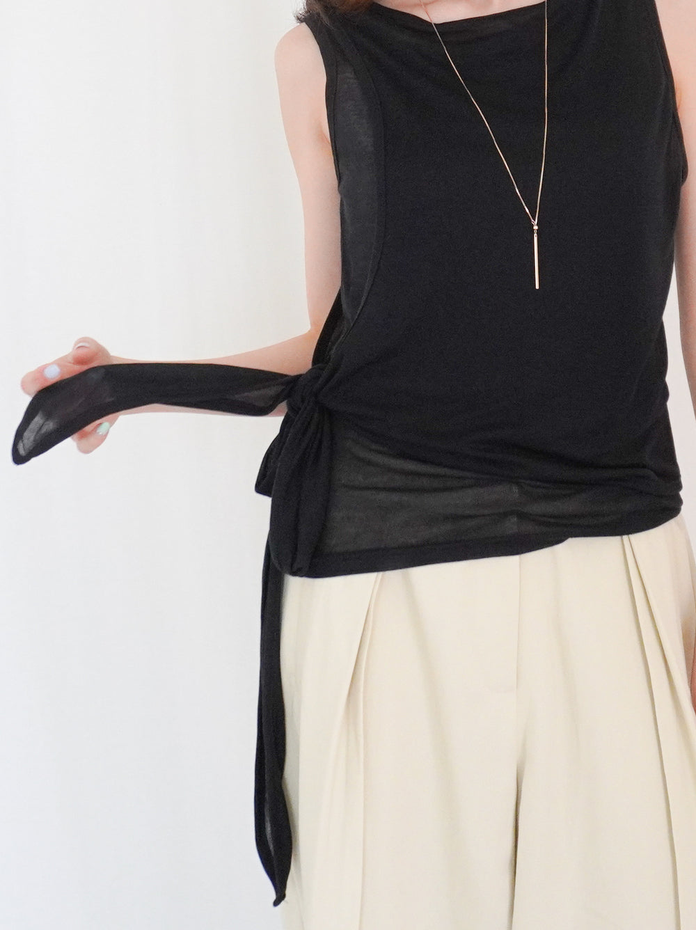 Double-layerシアーサイドリボントップス