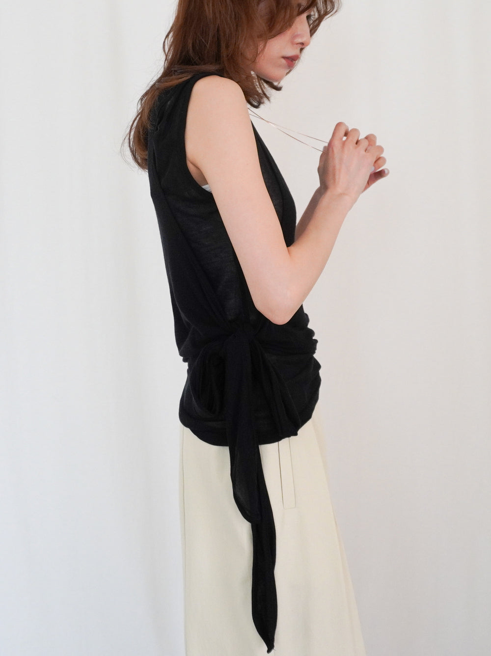 Double-layerシアーサイドリボントップス