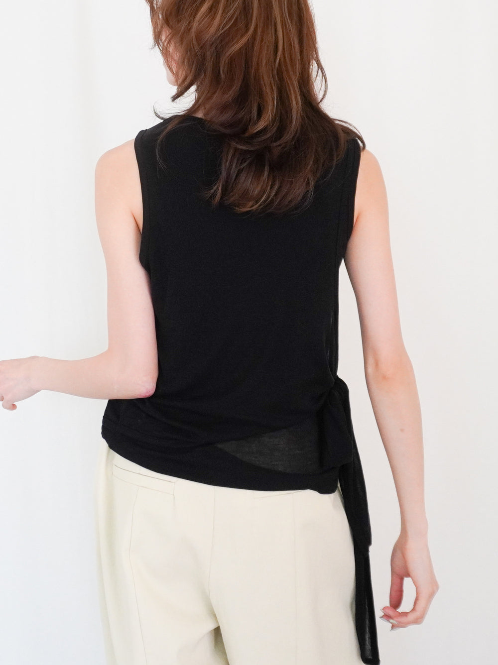 Double-layerシアーサイドリボントップス