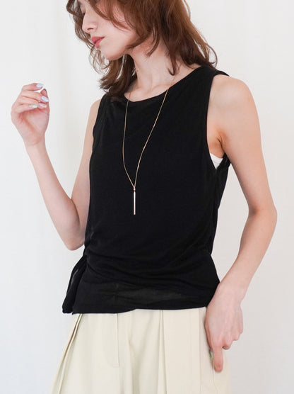 Double-layerシアーサイドリボントップス