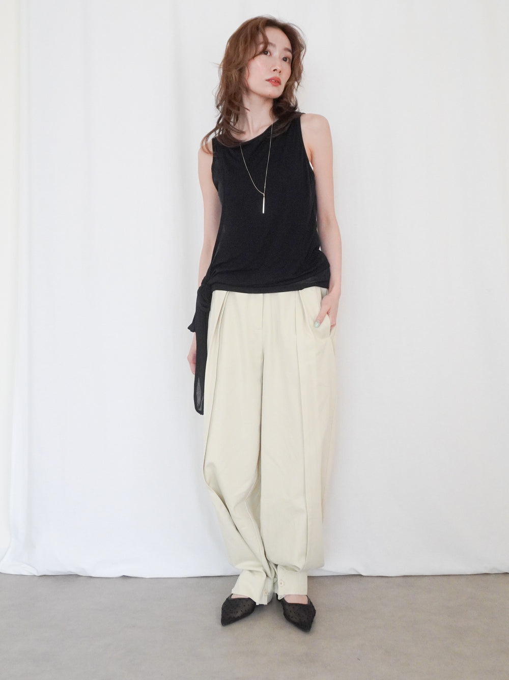 Double-layerシアーサイドリボントップス