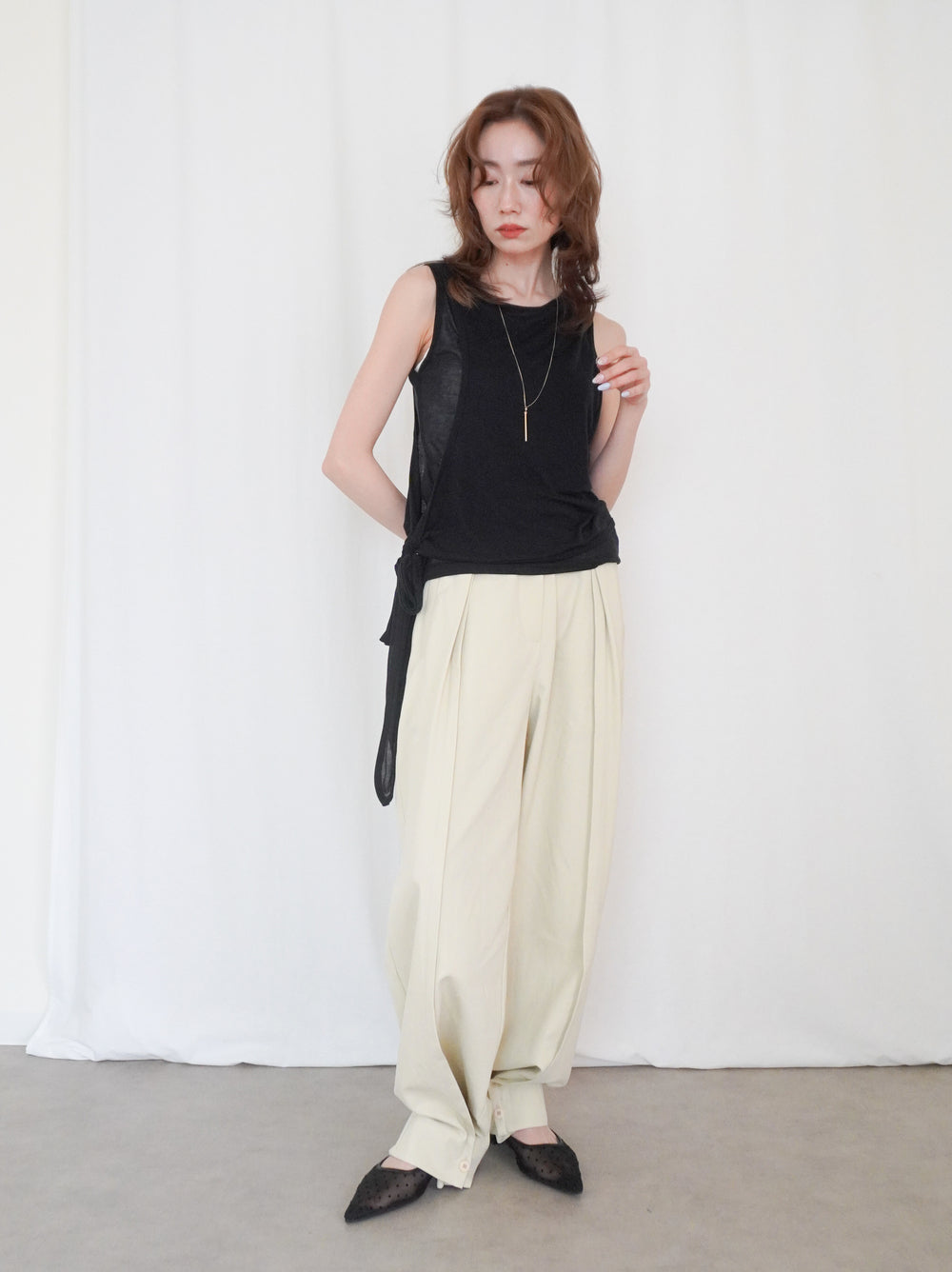 Double-layerシアーサイドリボントップス