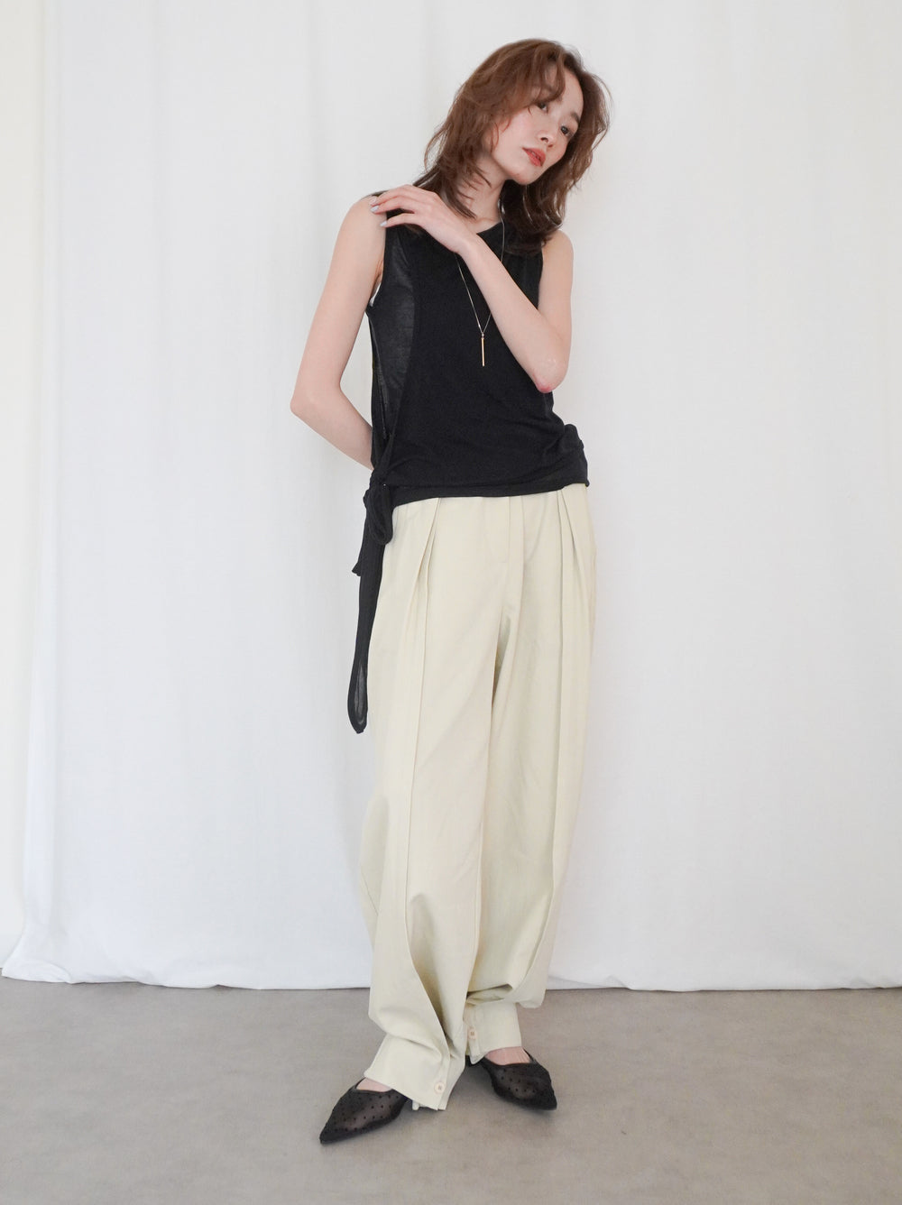 Double-layerシアーサイドリボントップス