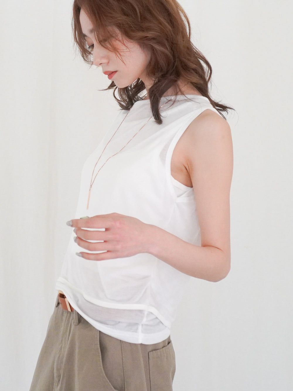 Double-layerシアーサイドリボントップス