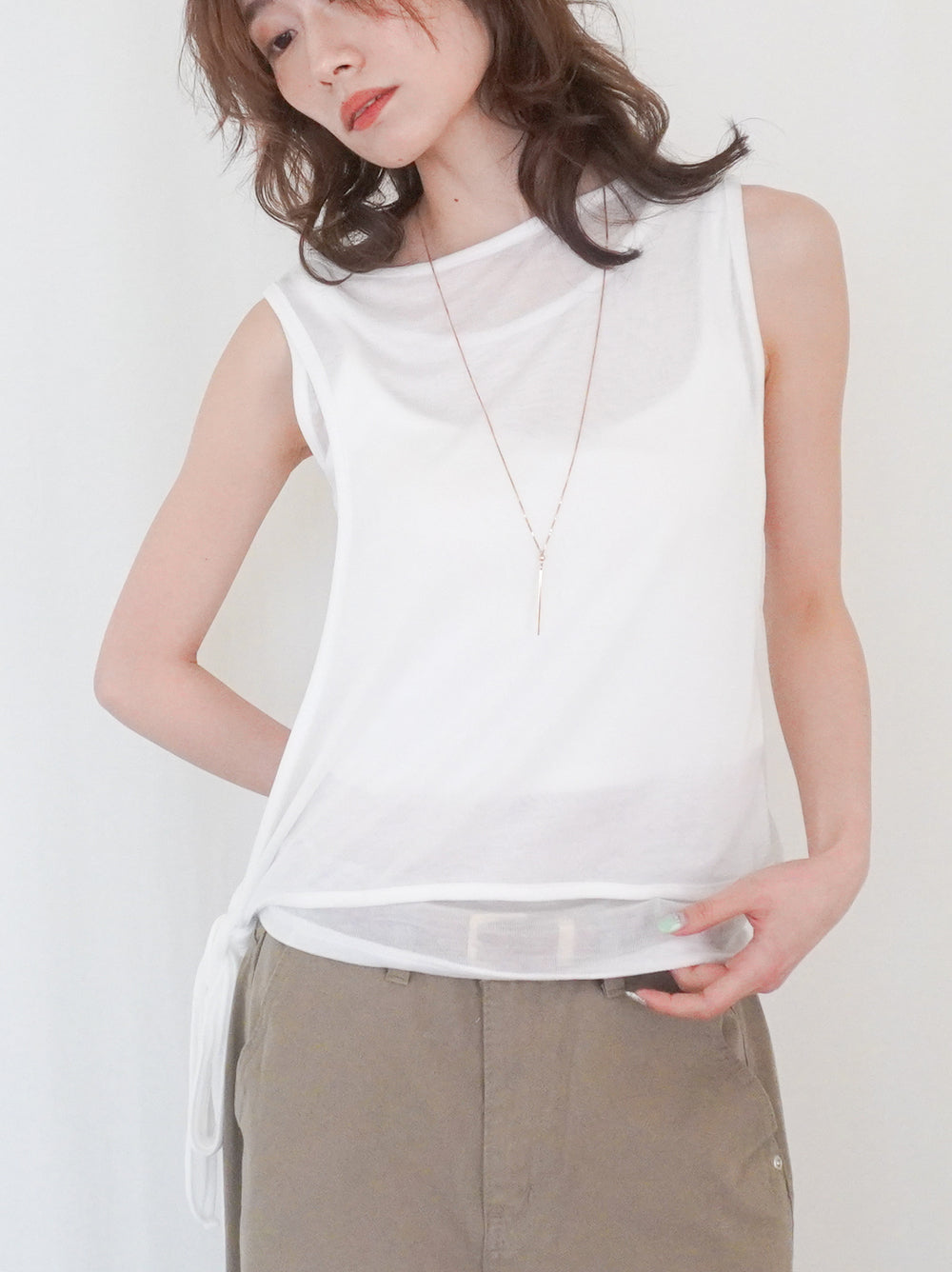 Double-layerシアーサイドリボントップス