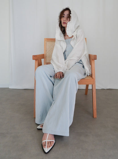 Drawstring zip-up フリルフーディージャケット