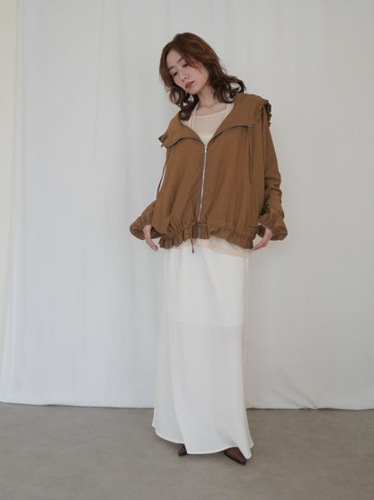 Drawstring zip-up フリルフーディージャケット